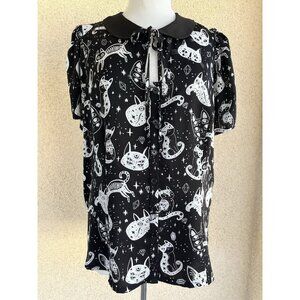 Unique Vintage 3X Plus Size Cosmic Cat Top Novelty Cat Lady Halloween Retro